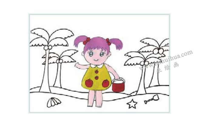拾贝壳的女孩水粉画作画步骤02
