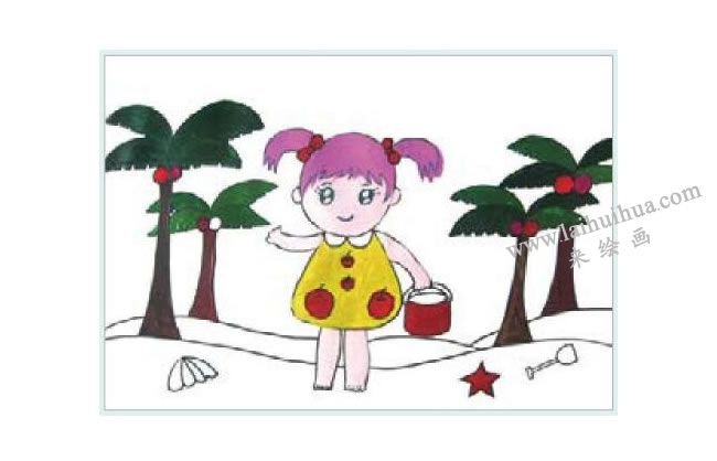 拾贝壳的女孩水粉画作画步骤03