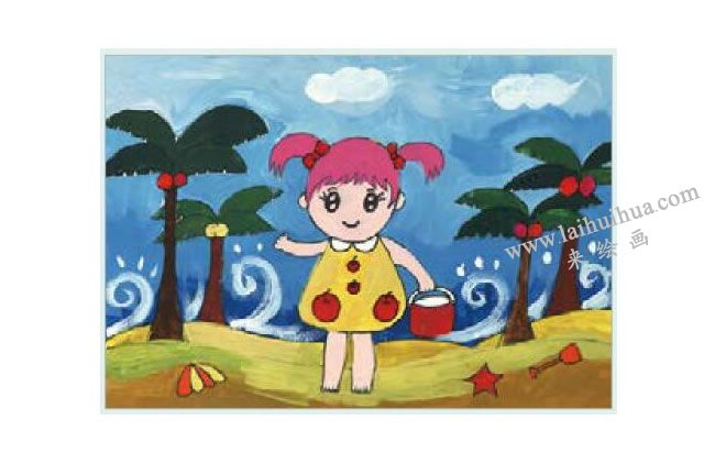 拾贝壳的女孩水粉画作画步骤04