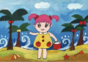 拾贝壳的女孩水粉画画法