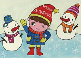 小男孩和雪娃娃水粉画画法