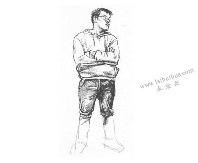站姿男青年速写作画步骤03