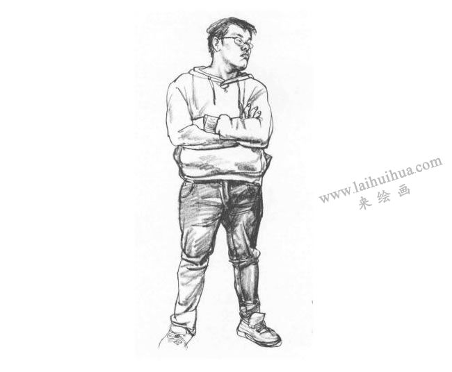 站姿男青年速写作画步骤04