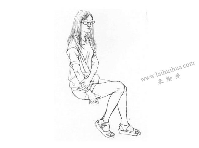 坐姿女青年速写作画步骤04