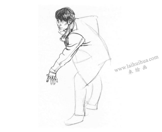 打台球的男青年速写作画步骤02