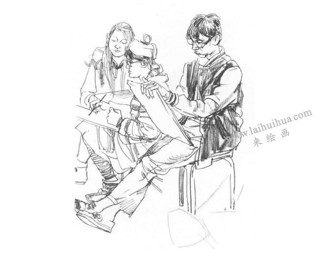 画室一角（作画者们）速写作画步骤04