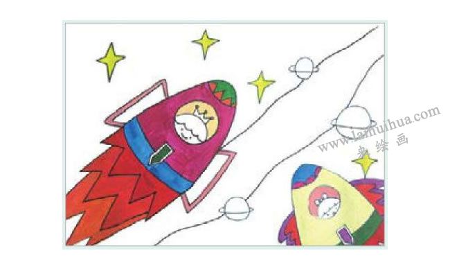 宇宙飞船水粉画作画步骤02