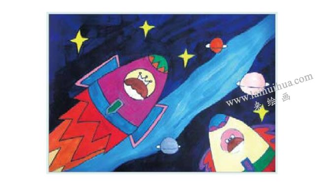 宇宙飞船水粉画作画步骤03
