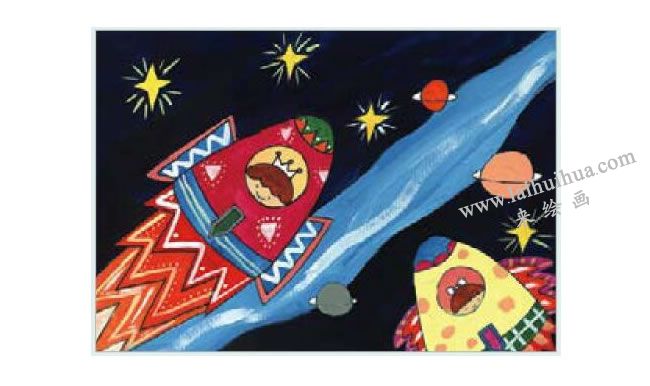 宇宙飞船水粉画作画步骤04