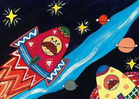 宇宙飞船水粉画作画步骤