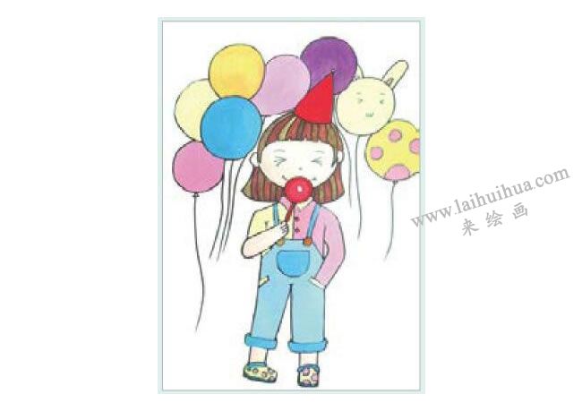 快乐的小女孩水粉画作画步骤03
