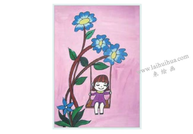 荡秋千的小女孩水粉画作画步骤03