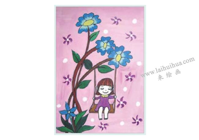 荡秋千的小女孩水粉画作画步骤04