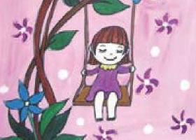 荡秋千的小女孩水粉画画法