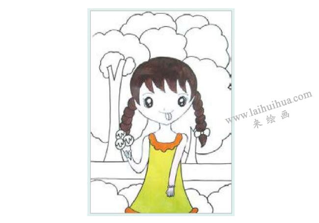 吃冰激凌的女孩水粉画作画步骤02