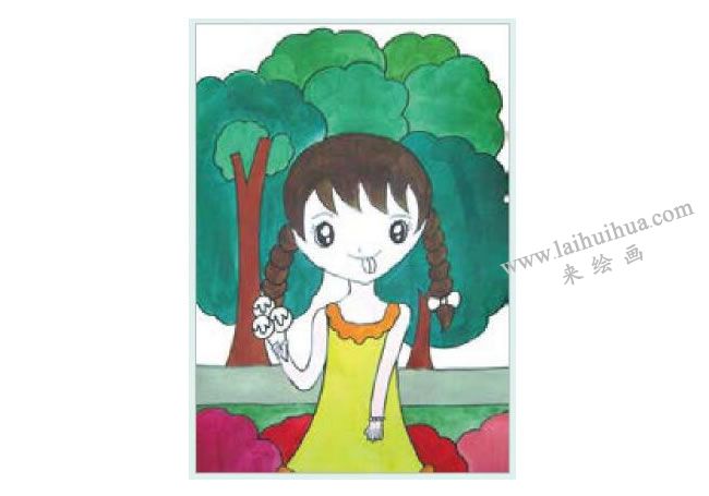 吃冰激凌的女孩水粉画作画步骤03