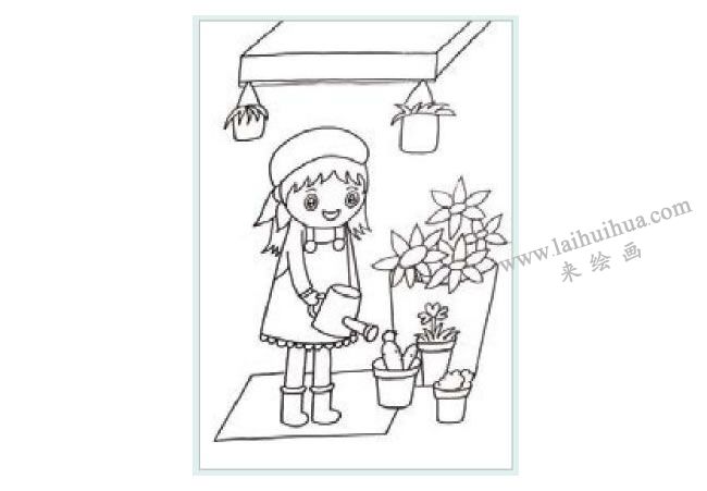 花店前的女孩水粉画作画步骤01