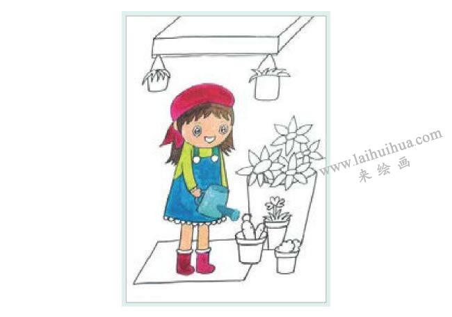 花店前的女孩水粉画作画步骤02