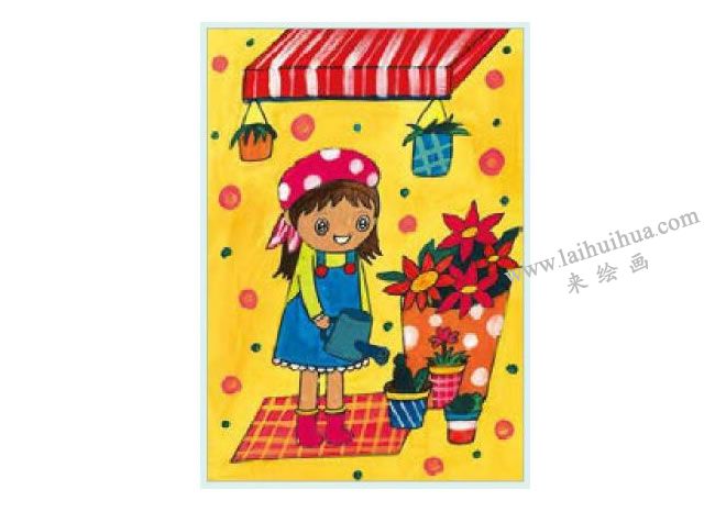 花店前的女孩水粉画作画步骤04