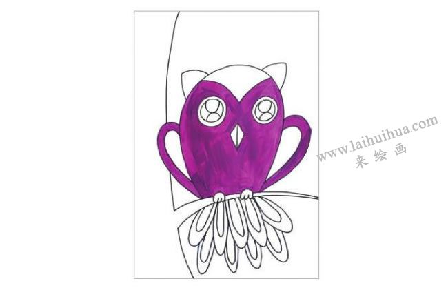 夜晚的猫头鹰水粉画作画步骤02