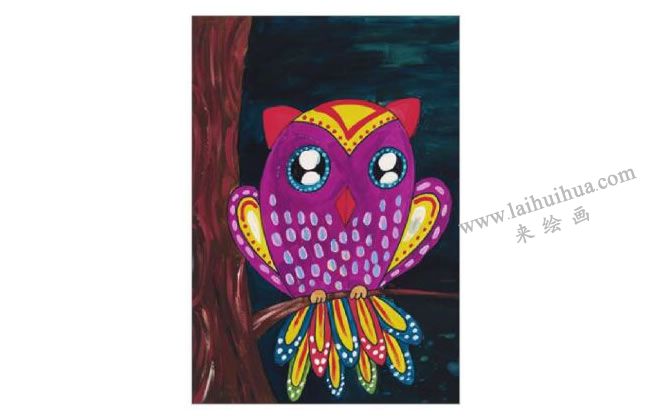夜晚的猫头鹰水粉画作画步骤06