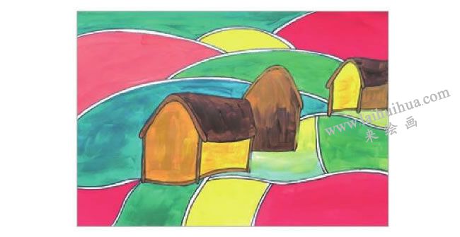 漂亮的山坡水粉画作画步骤03