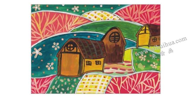 漂亮的山坡水粉画作画步骤06