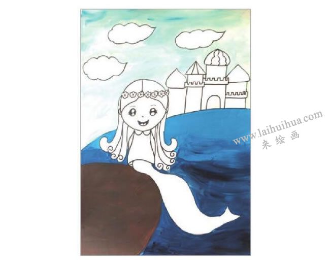 海的女儿美人鱼水粉画作画步骤03