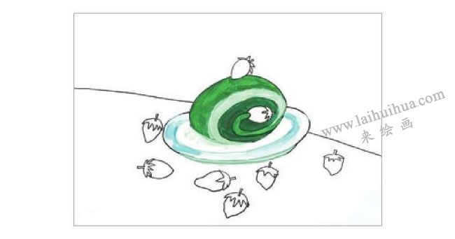 抹茶蛋糕水粉画作画步骤02