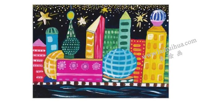 夜景水粉画作画步骤06