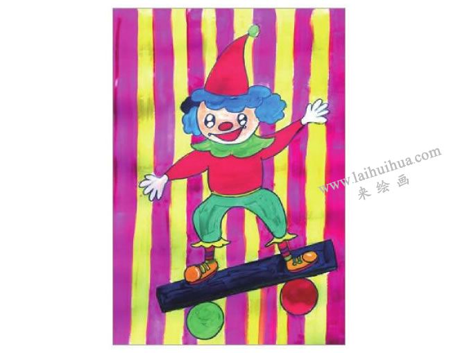 小丑的舞台水粉画作画步骤04
