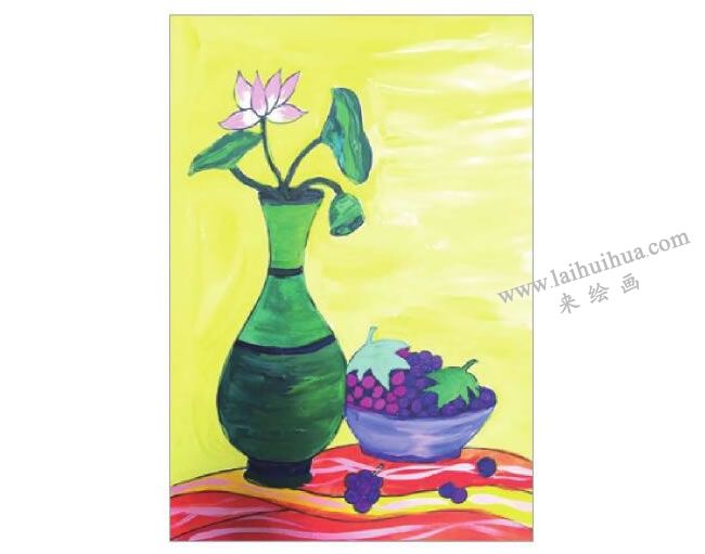 静物组合花瓶和果盘水粉画作画步骤04