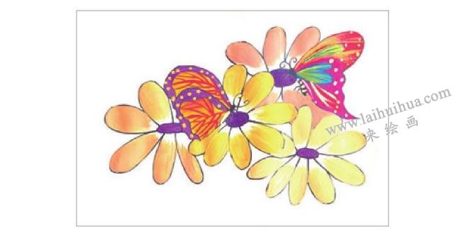 蝴蝶与花水粉画作画步骤03