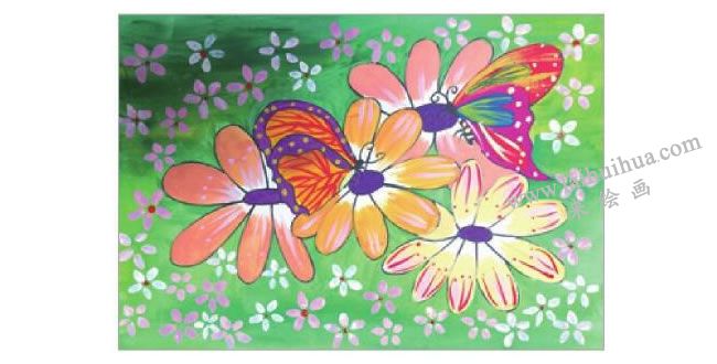 蝴蝶与花水粉画作画步骤05