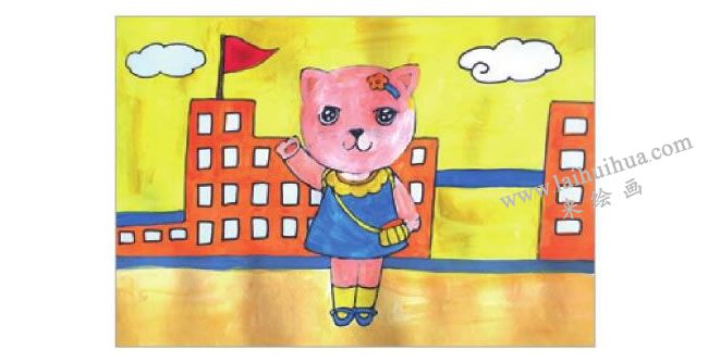小猫上学水粉画作画步骤04