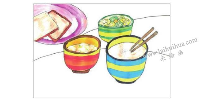 可口的早餐水粉画作画步骤03