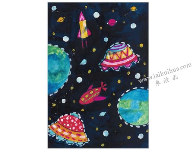星空水粉画作画步骤06