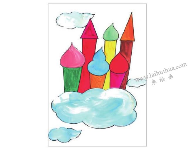 梦幻城堡水粉画作画步骤03