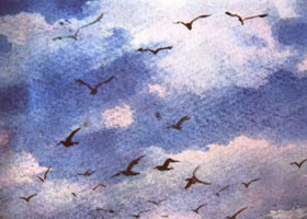 天空和云彩的水彩画法