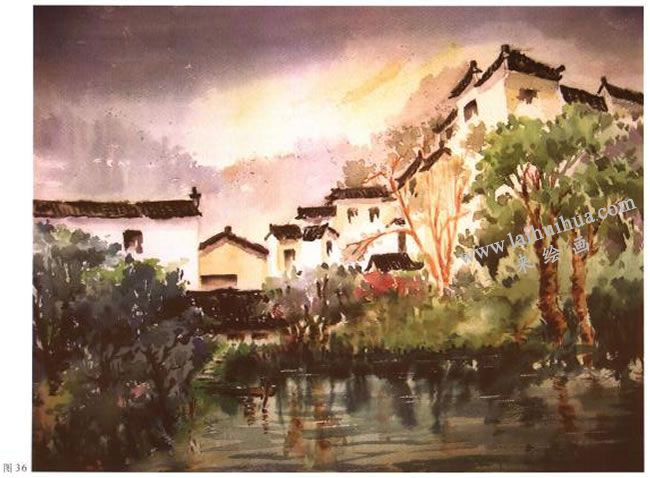 《宏村一角》水彩风景画的写生步骤04