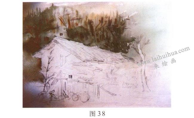 《林场小屋》风景水彩画的写生步骤02