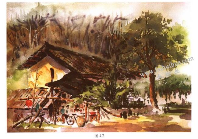 《林场小屋》风景水彩画的写生步骤06