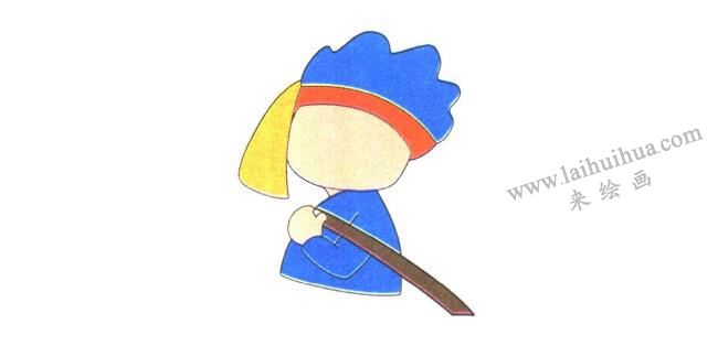 小女孩的上半身，背筐的小女孩儿童卡通画法步骤01