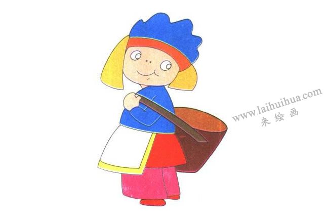 背筐和鞋子，背筐的小女孩儿童卡通画法步骤03