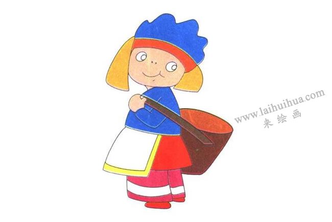 背筐的小女孩儿童卡通画