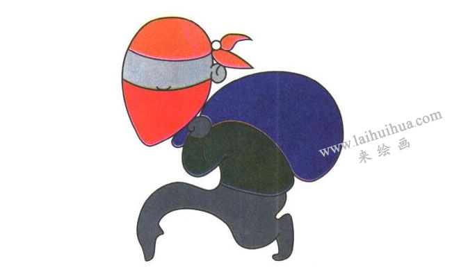 大麻袋，小偷儿童卡通画法步骤03
