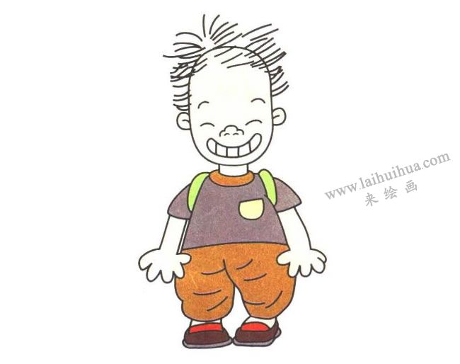 大嘴男孩儿童卡通画法步骤04
