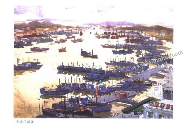 沈家门渔港水粉画