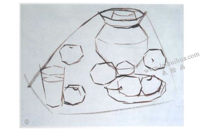 静物水粉画的作画步骤：起稿