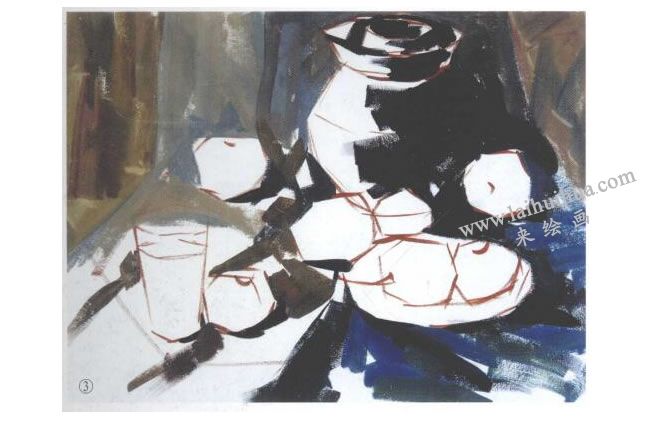 静物水粉画的作画步骤：整体上色